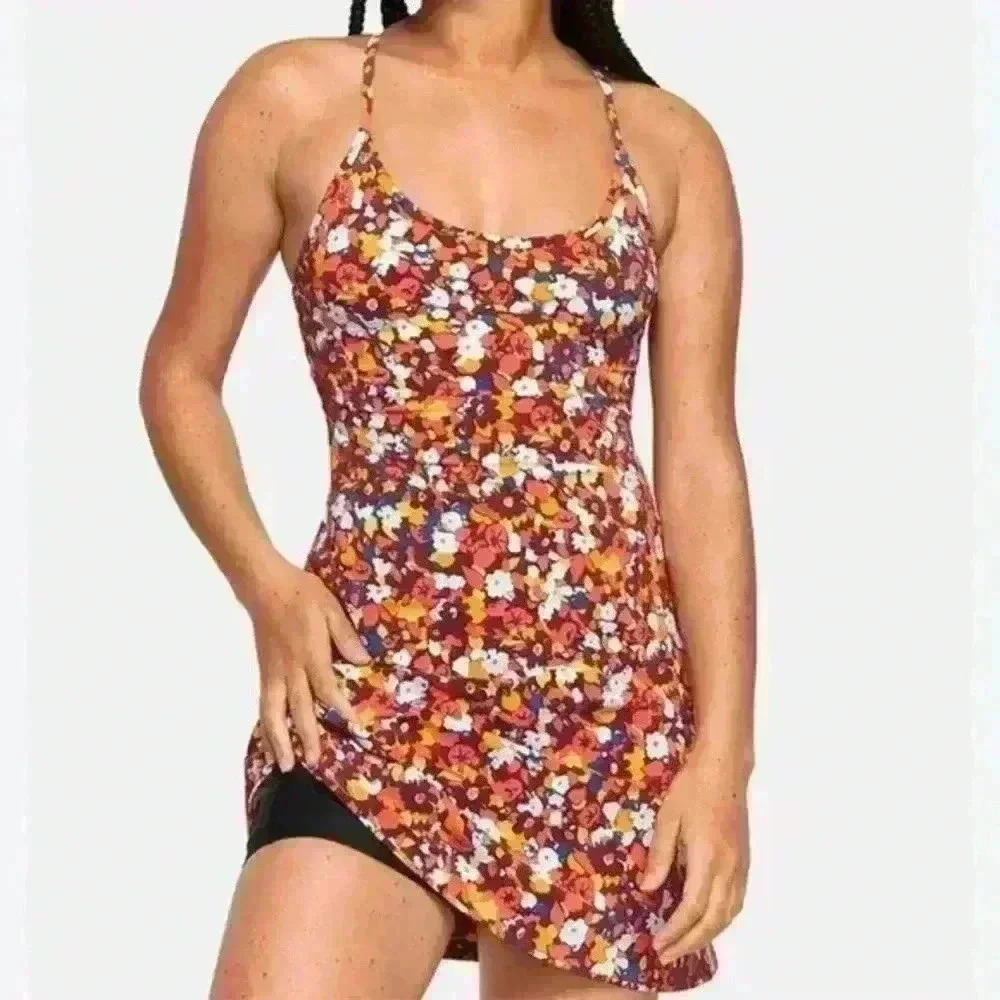 Medium Outdoor Voices Floral Exercise Dress - Red and Orange